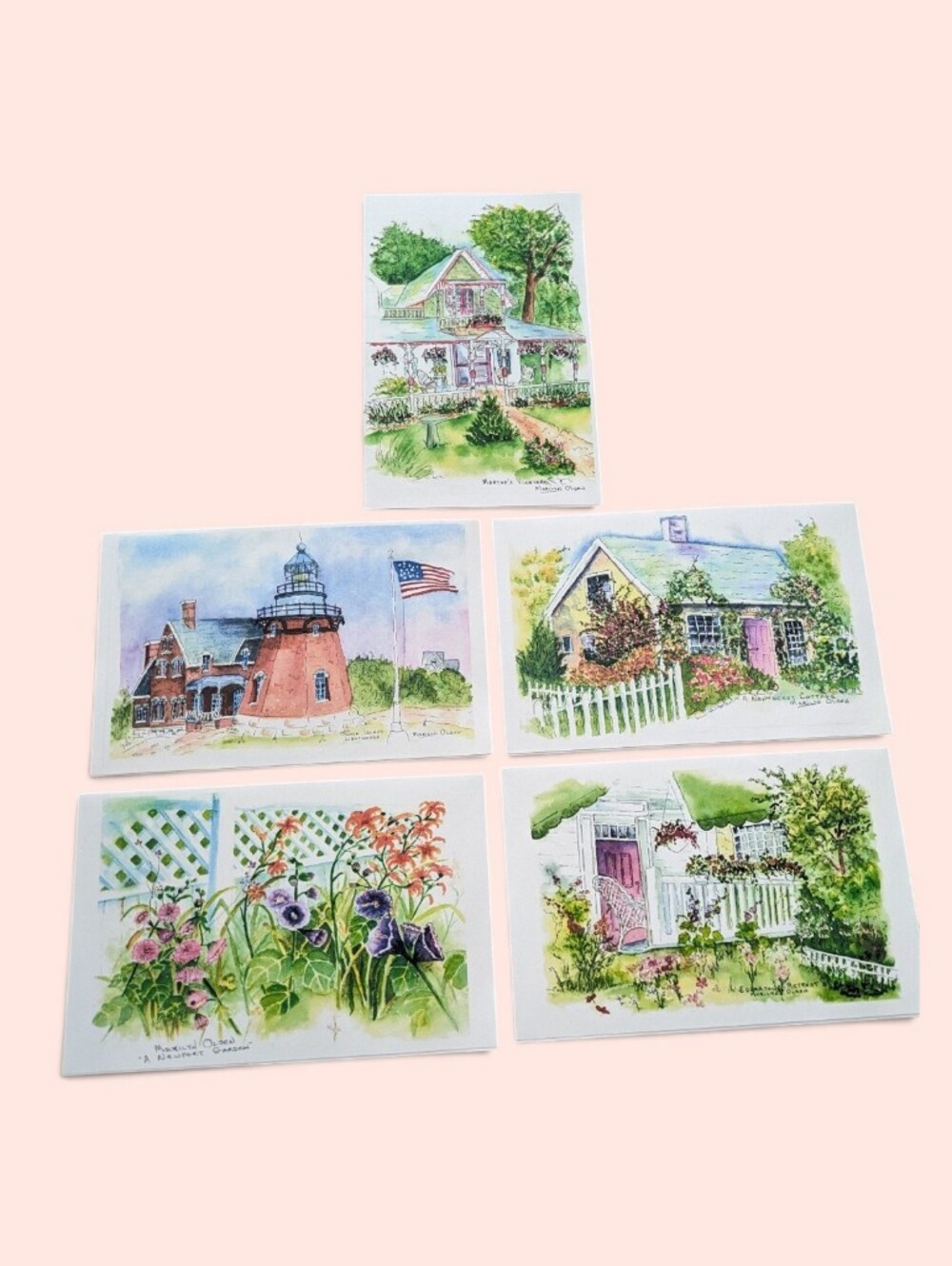 New England Watercolor Note Cards Set 5 Nantucket Newport Martha's Vineyard